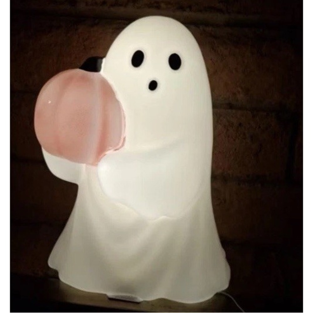 Halloween 12" Blow Mold Ghost Pink Pumpkin Light Up NEW